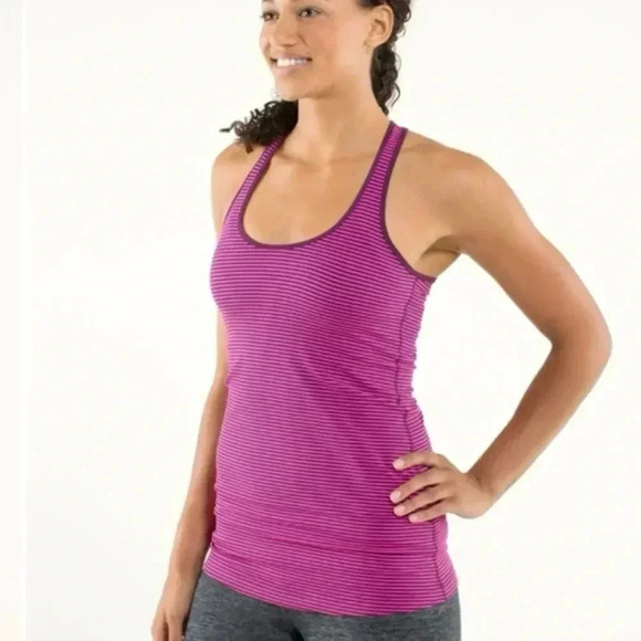 lululemon athletica Tops - Lululemon Cool Racerback Hyper Stripe Raspberry Glo Light / Plum
